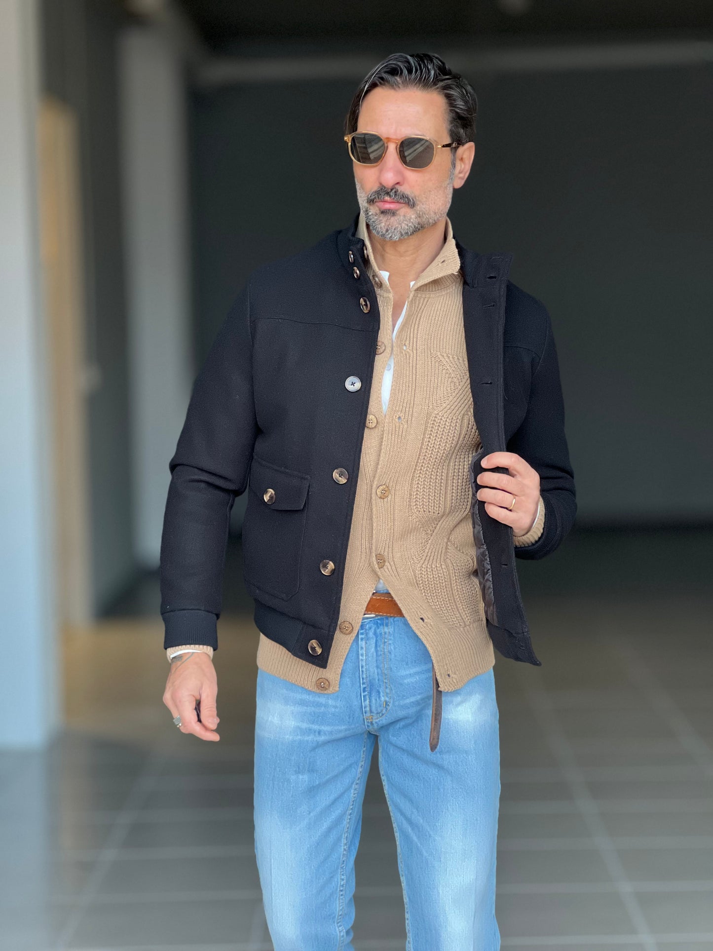 CARDIGAN CAMMELLO OPERATO COLLO IN PIEDI