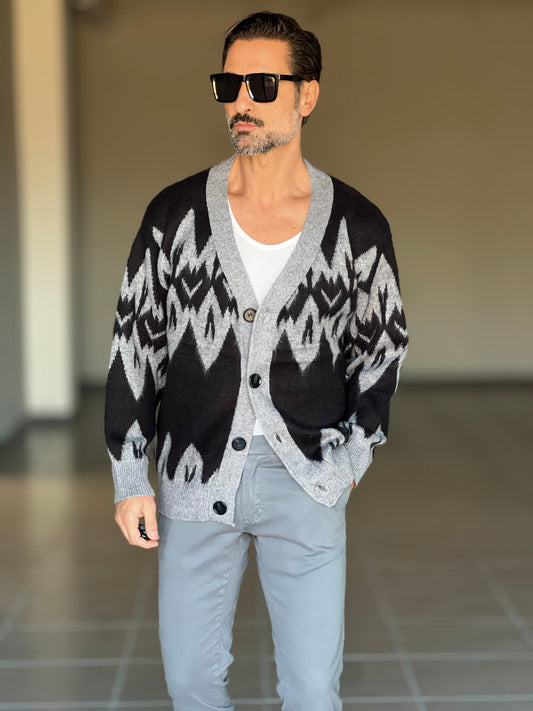 CARDIGAN GRIGIO OVER ZIG ZAG