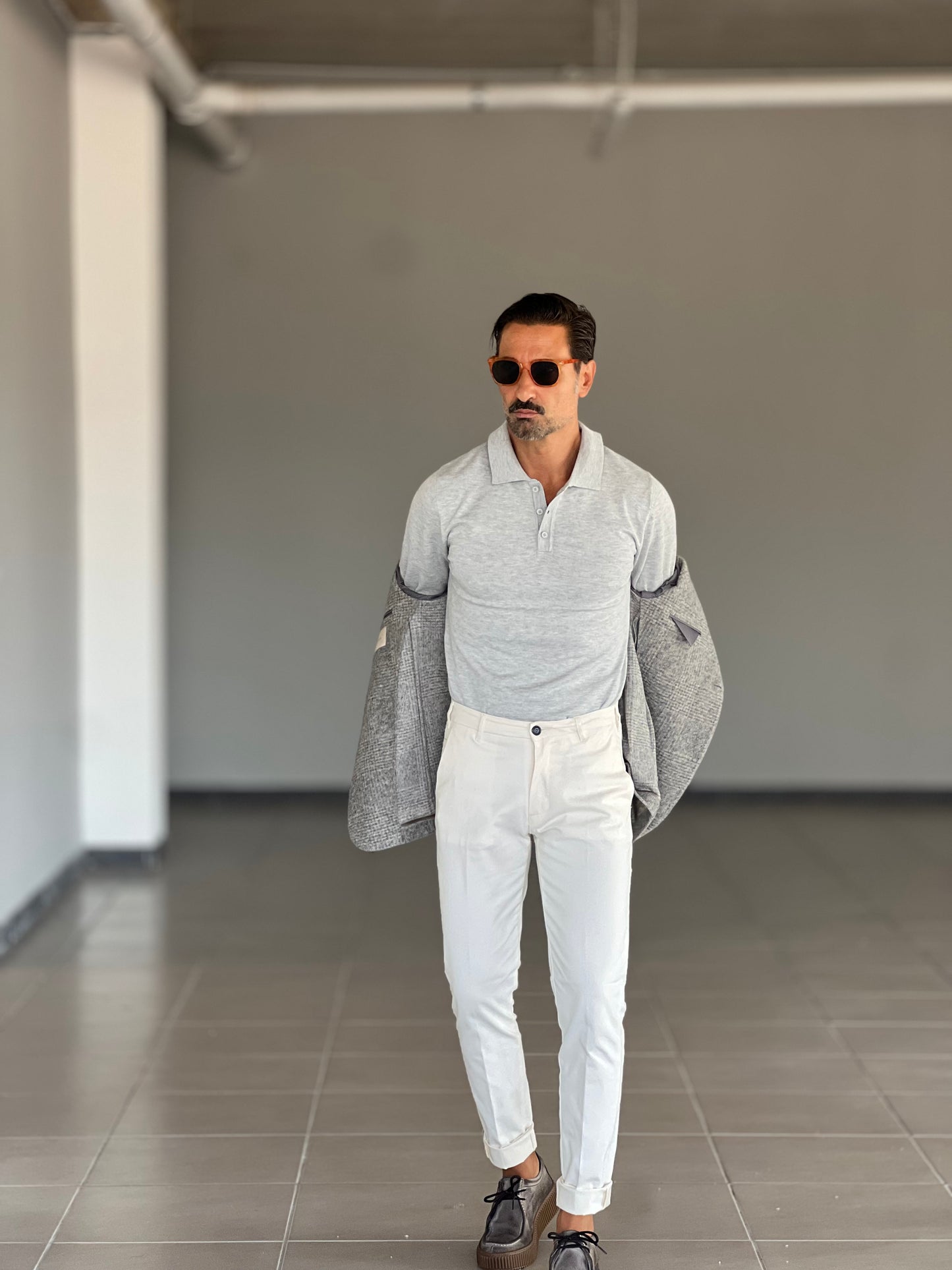 POLO GRIGIO CHIARO RASATA VISCOSA E MISTI