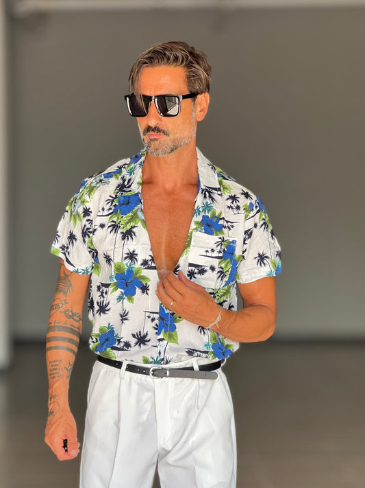 CAMICIA FIORE FONDO BIANCO MEZZA MANICA VISCOSA