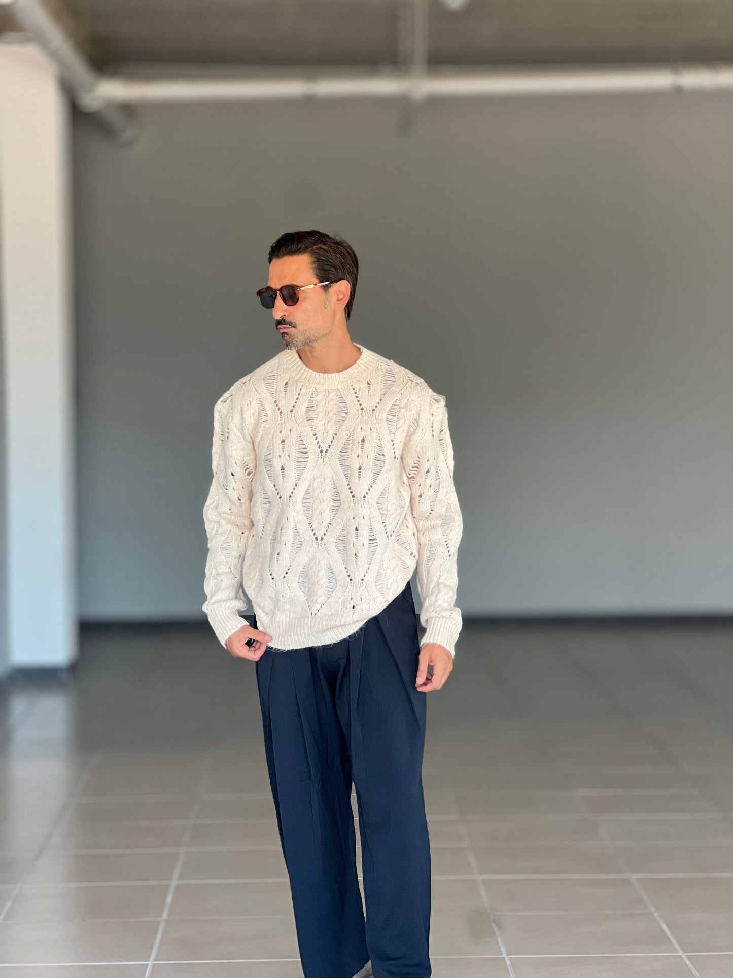 PANTALONE FONDO AMPIO BLU DOPPIA PINCES