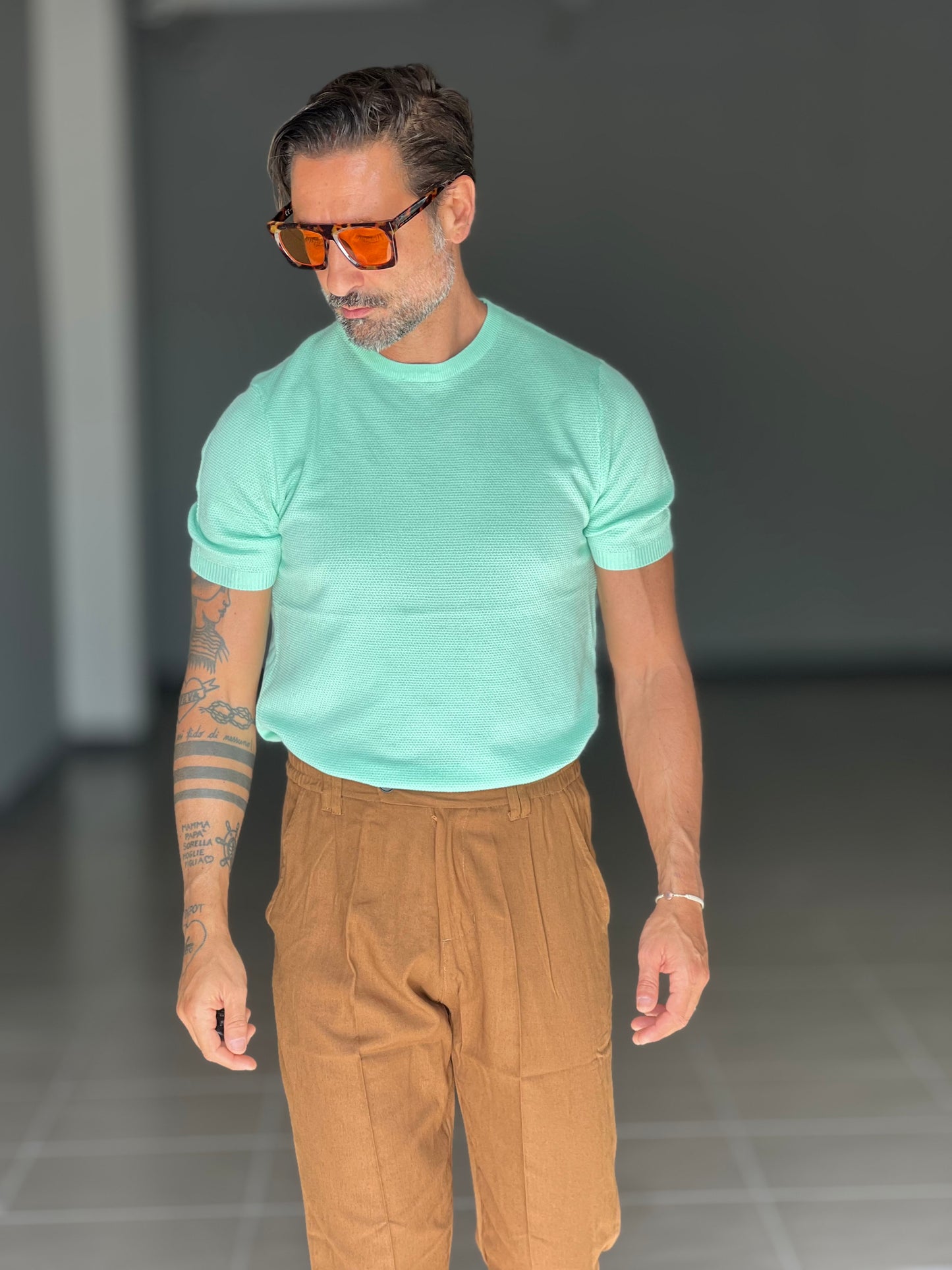 MAGLIA VERDE MENTA NIDO D'APE VISCOSA E MISTO