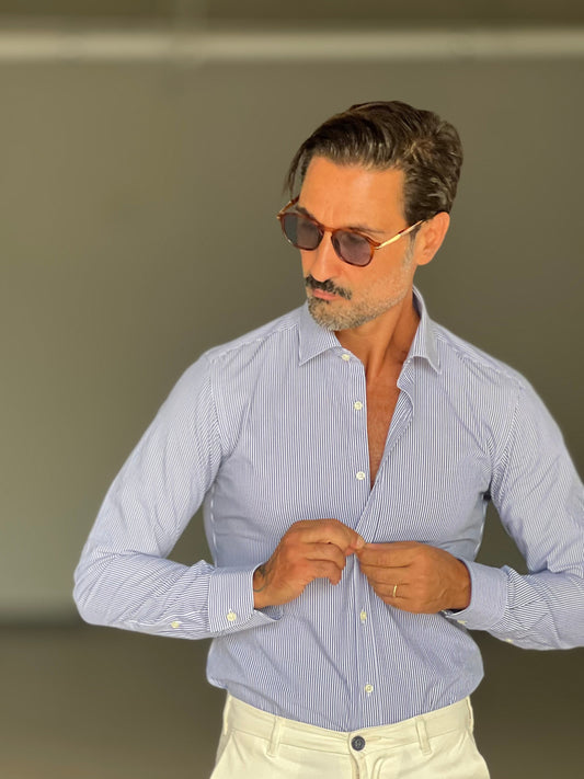 CAMICIA DEPOT BACCHETTA BIANCA E BLU FINA