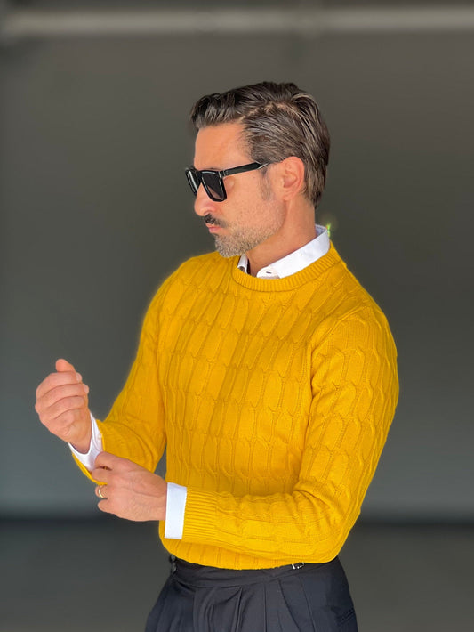 BLUE THREAD COTTON CREW NECK SWEATER