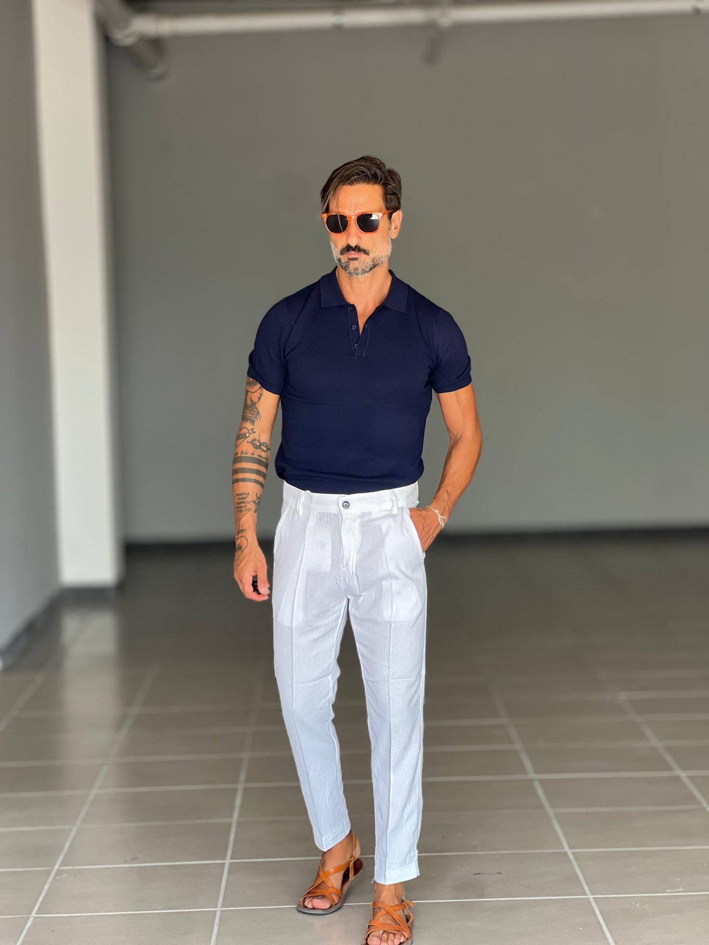 PANTALONE ESTIVO BIANCO LINO GARZATO