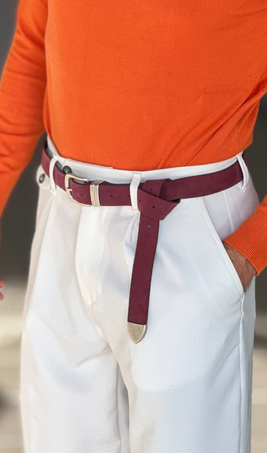 CINTURA CAMOSCIO PELLE PRUGNA FIBIA PICCOLA