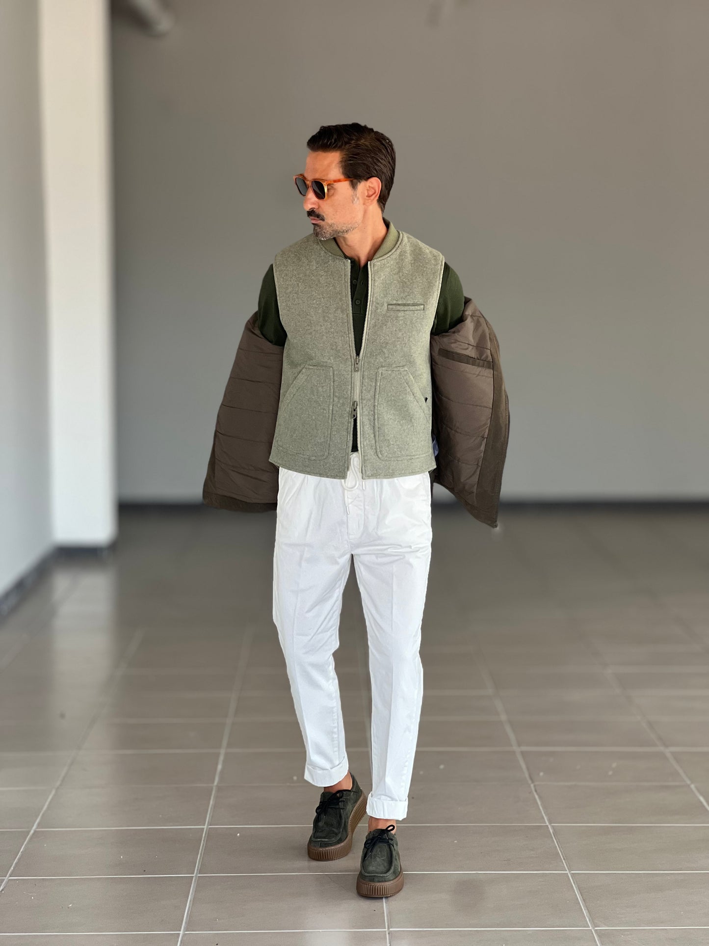GILET VERDE PANNO E PIUMINO REVERSIBILE