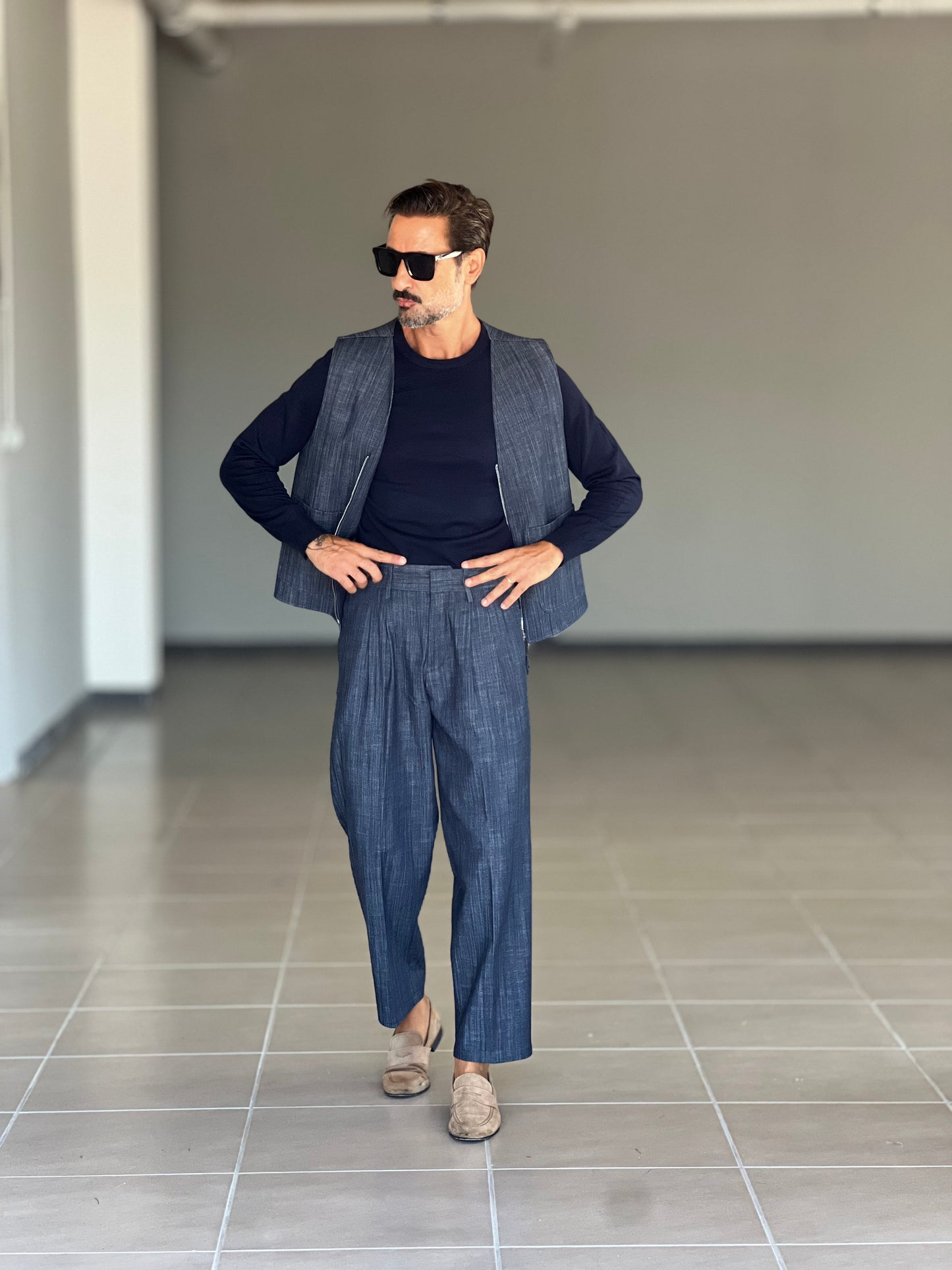 GILET BLU FIAMMATO ZIP STONDATO PETRO'