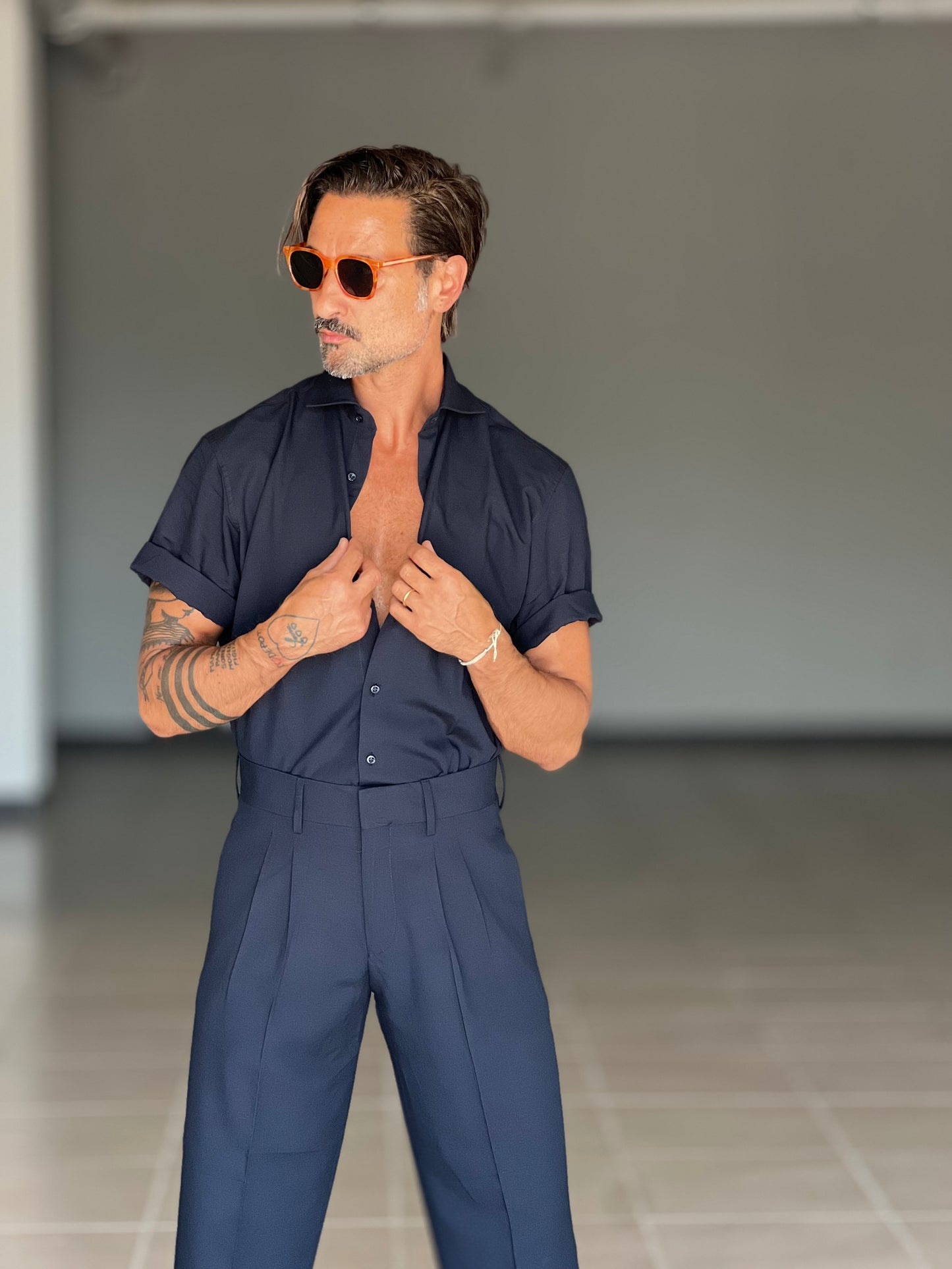 PANTALONE ESTIVO LINO E COTONE BLU PINCES
