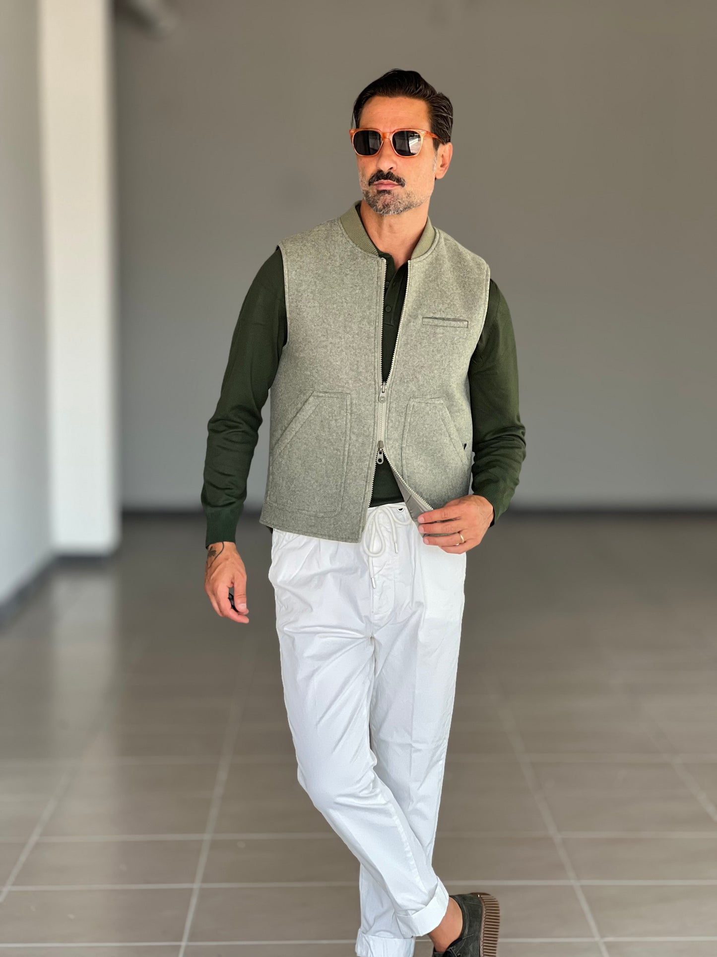 GILET VERDE PANNO E PIUMINO REVERSIBILE