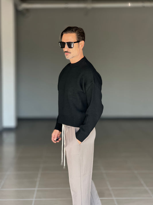 BLUE THREAD COTTON CREW NECK SWEATER