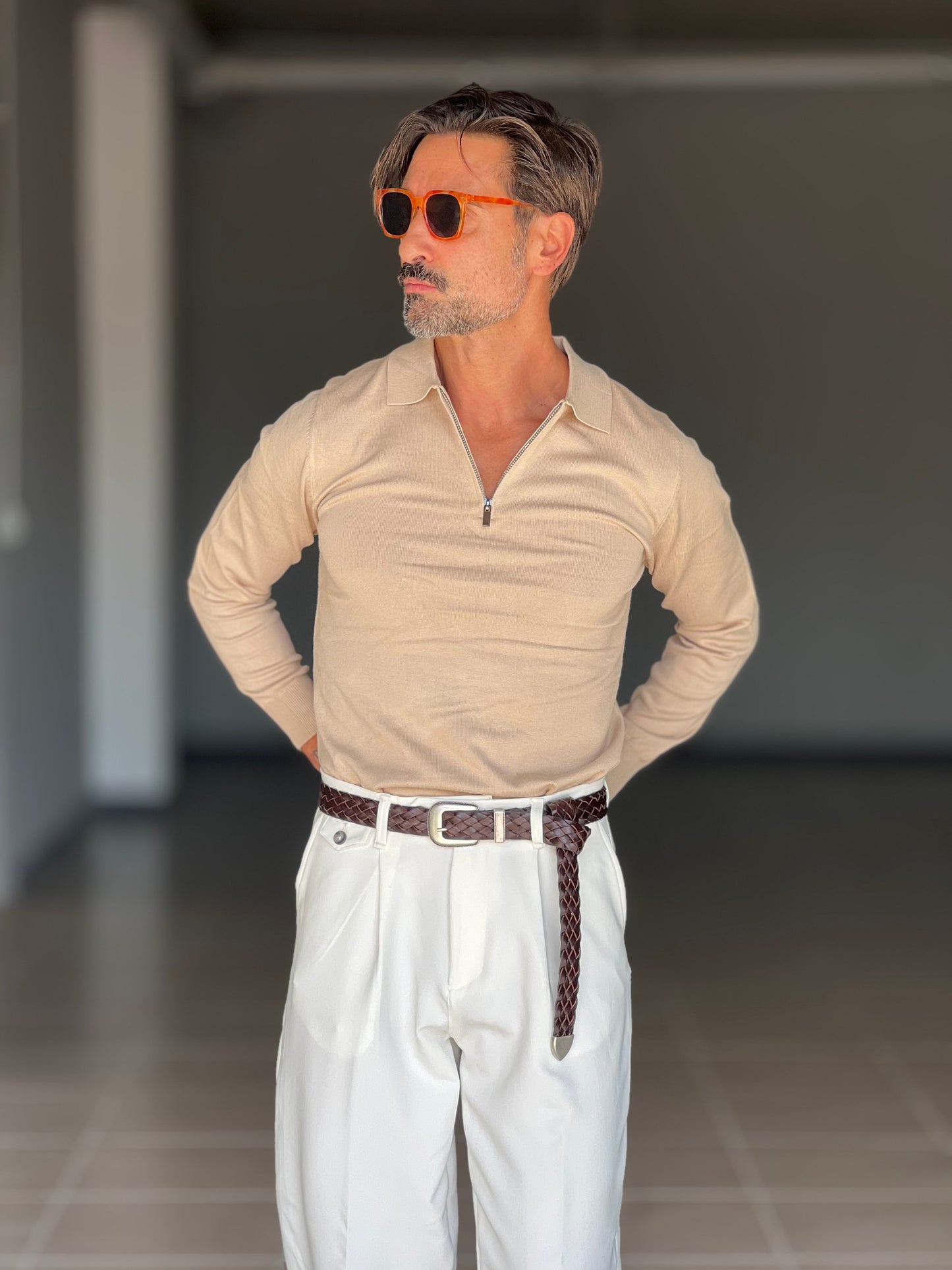 POLO CAMMELLO RASATA ZIP VISCOSA E MISTI