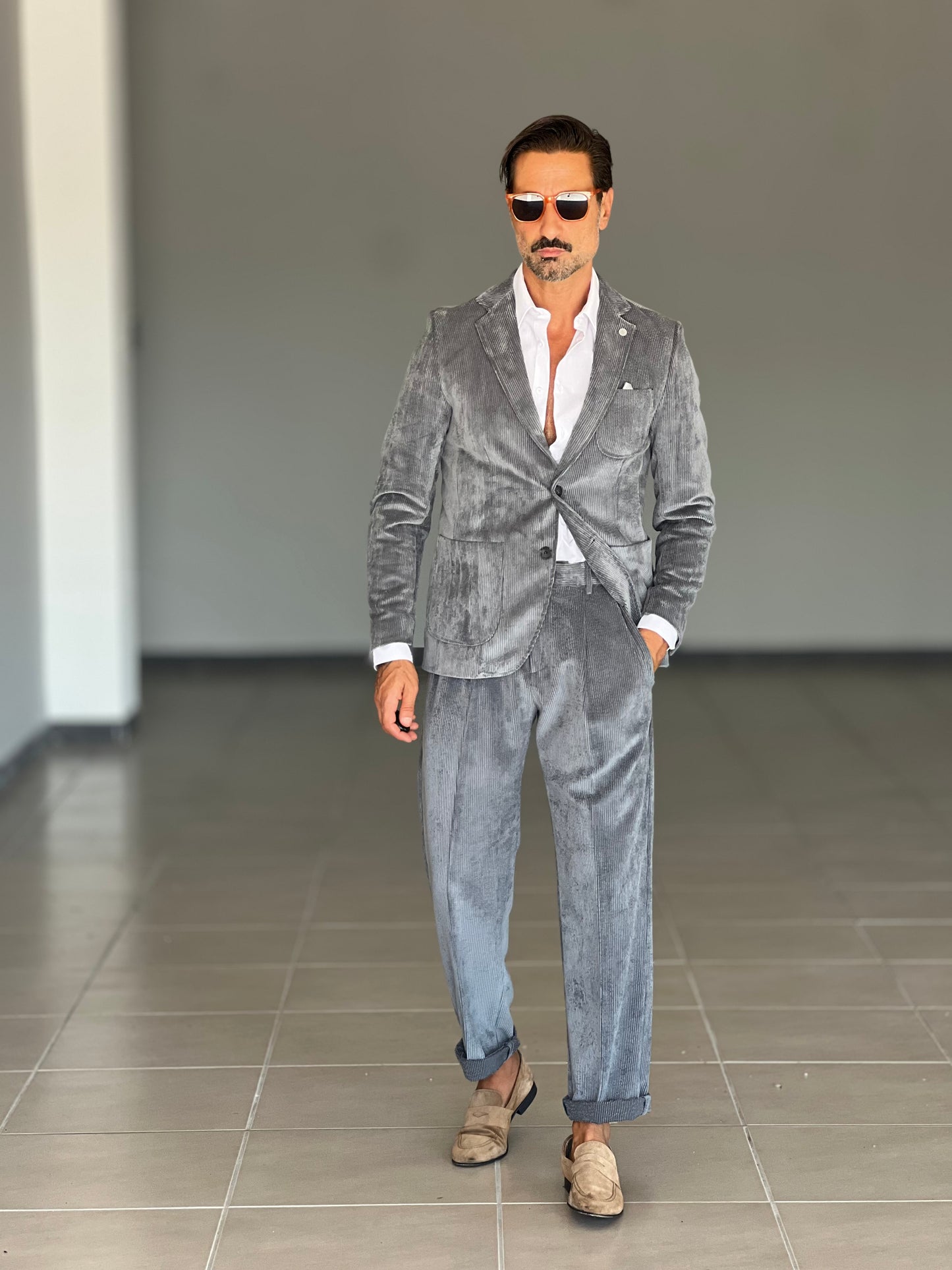 GIACCA VELLUTO MILLERIGHE GRIGIA XAGON