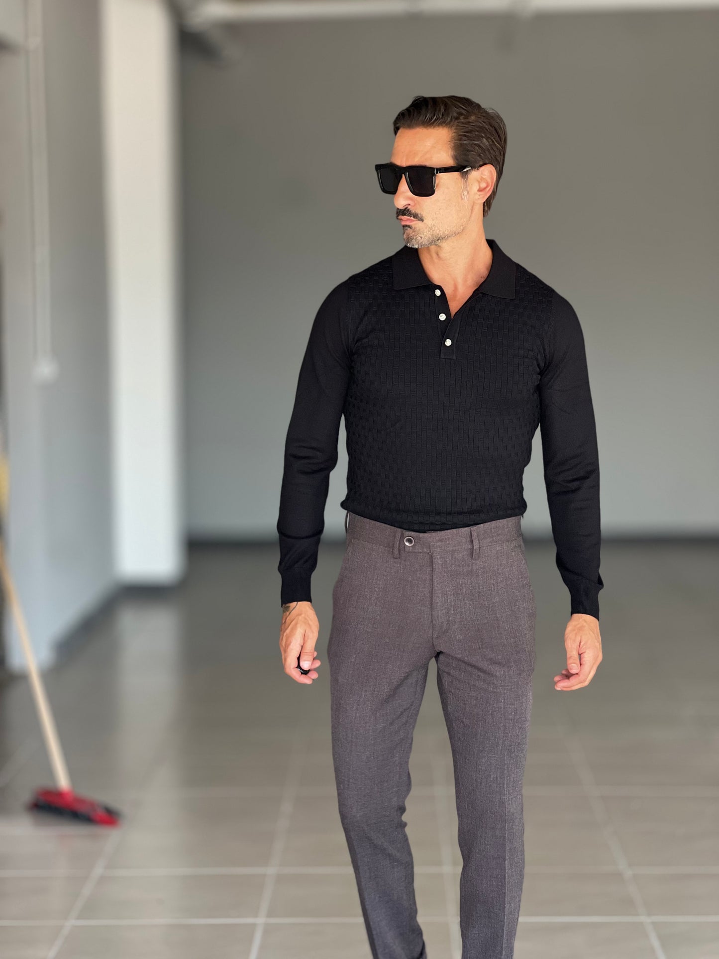 POLO NERA TRAMATA VISCOSA E MISTI