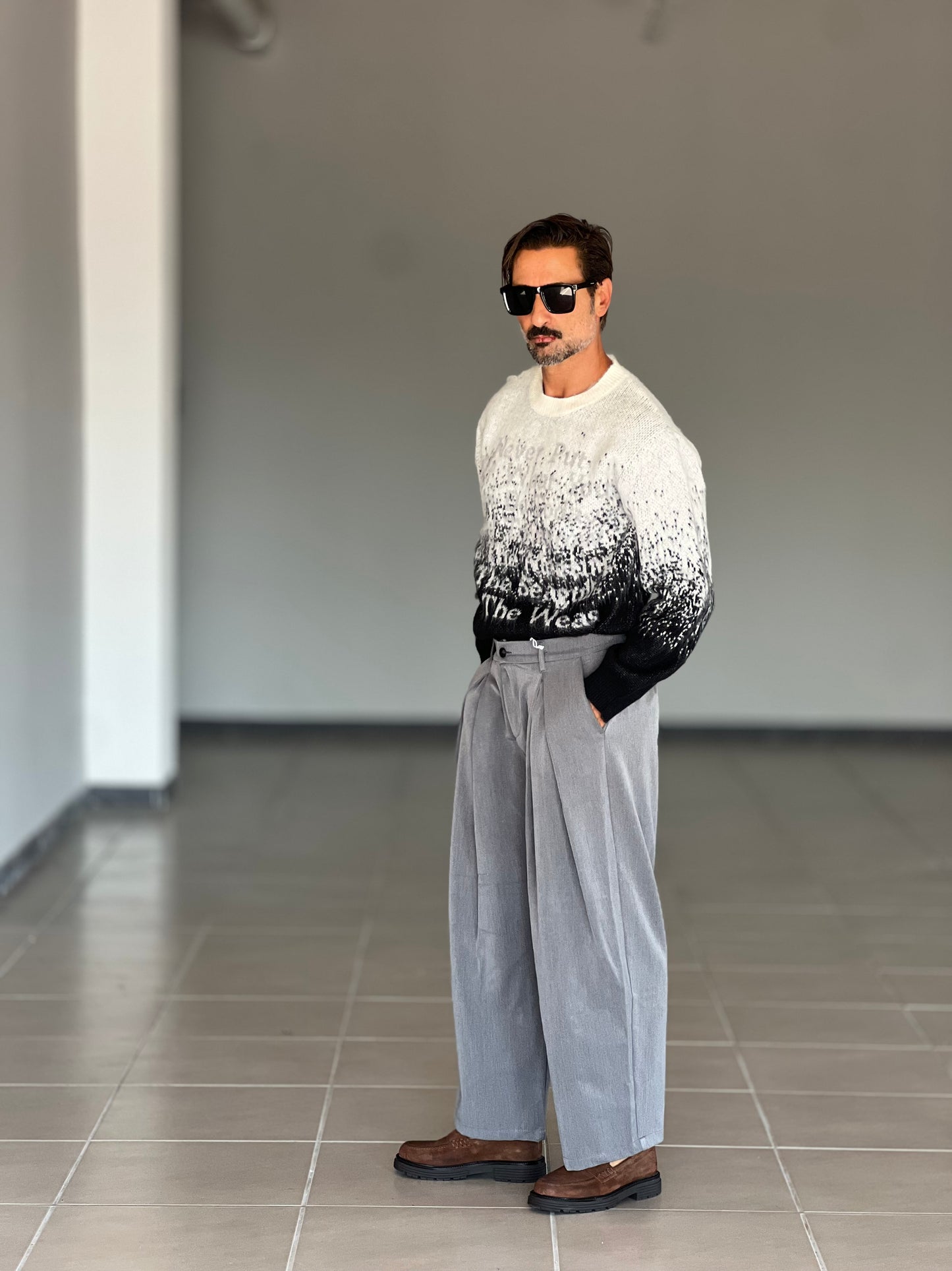 PANTALONE FONDO AMPIO GRIGIO DOPPIA PINCES