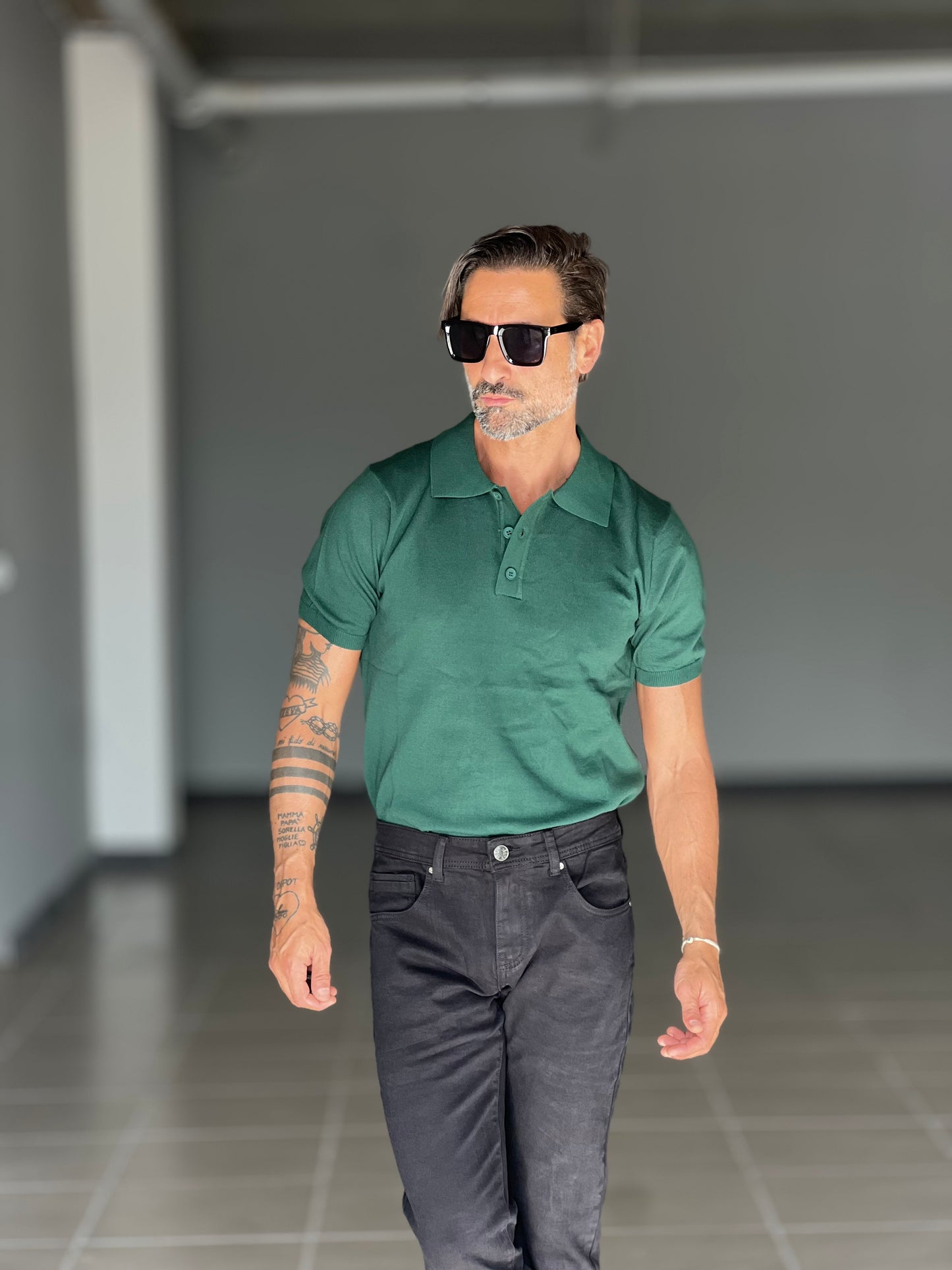 POLO VERDE FIAMMATA COLLO 3 BOTTONI