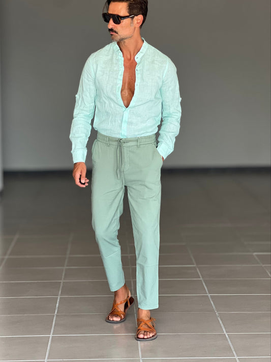 PANTALONE ESTIVO MENTA EFFETTO LINO GARZATO