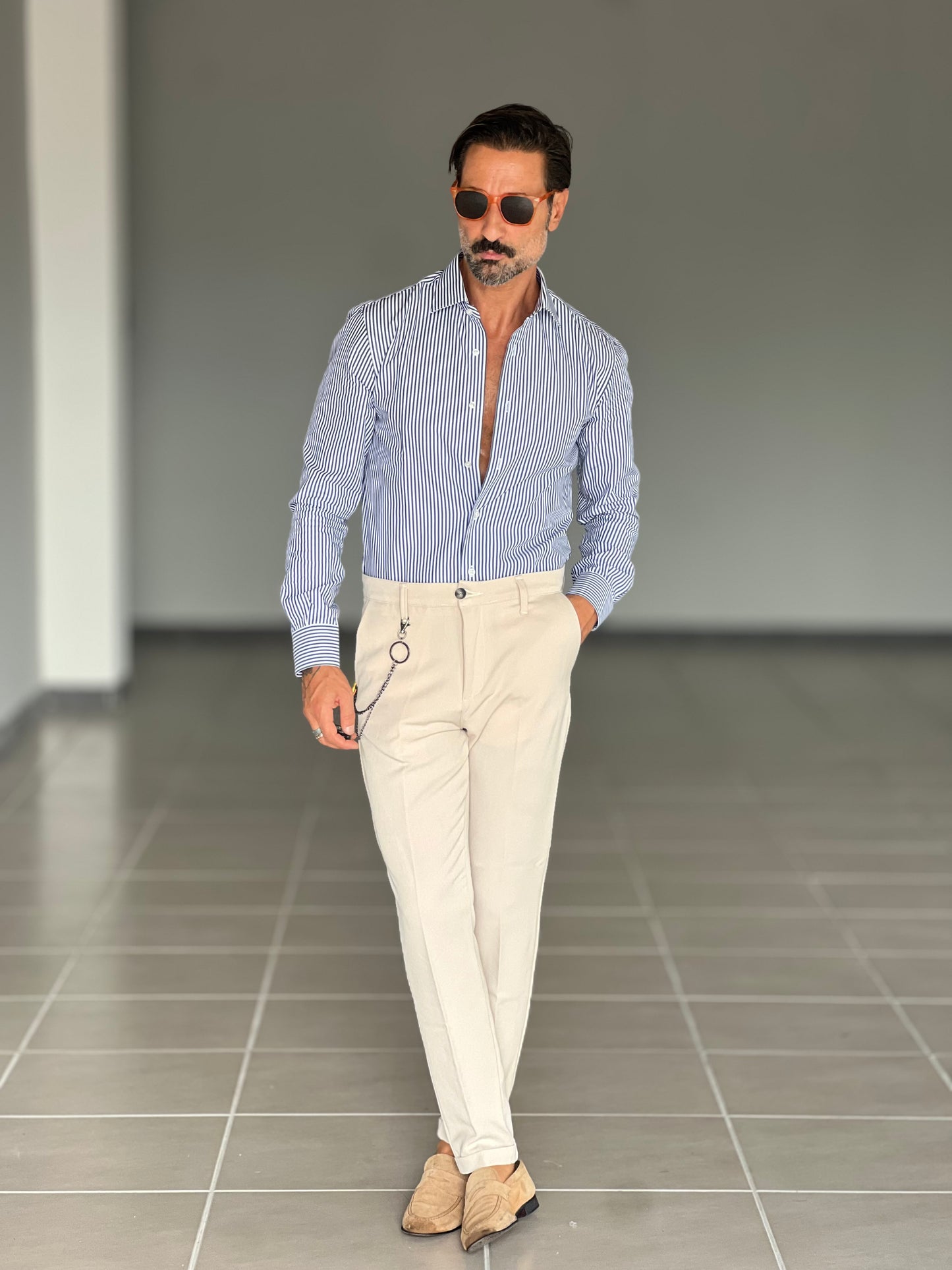 PANTALONE BEIGE VISCOSA E MISTI GAMBA DRITTA TASCA AMERICA