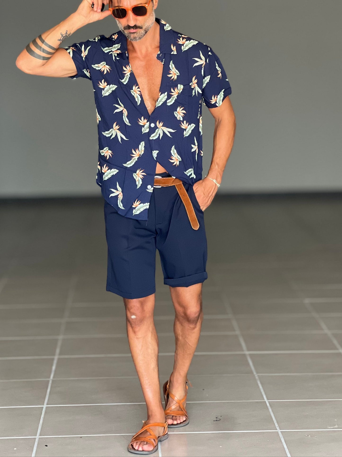 BERMUDA PANTALONE BLU VISCOSA