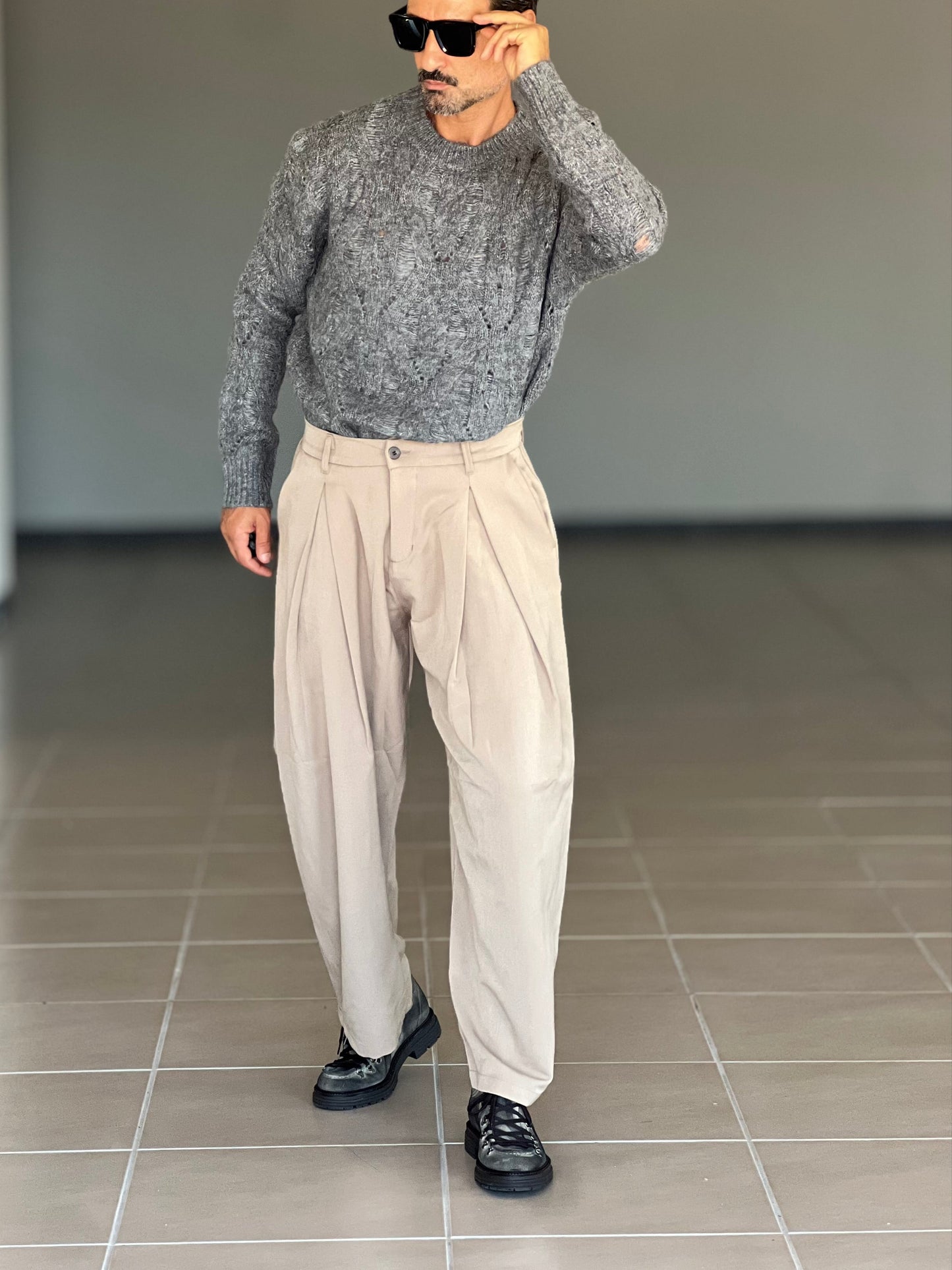 PANTALONE FONDO AMPIO CAMMELLO DOPPIA PINCES