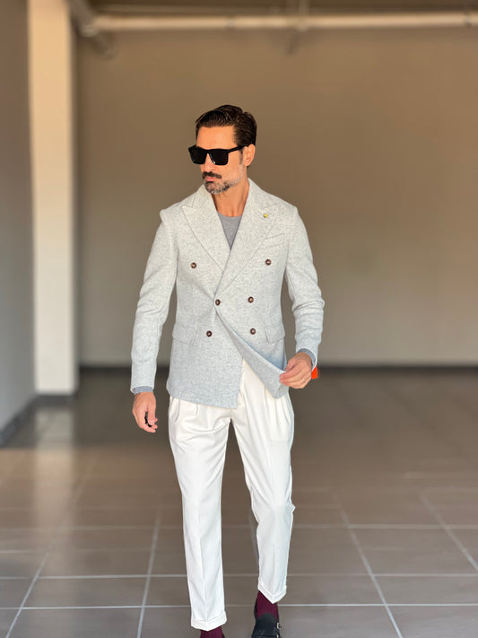 GIACCA PANNO CELESTE GRIGIO DOPPIPETTO