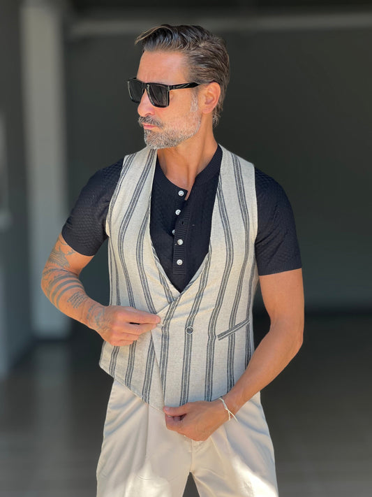 GILET BEIGE GESSATO DOPPIOPETTO 2 BOTTONI