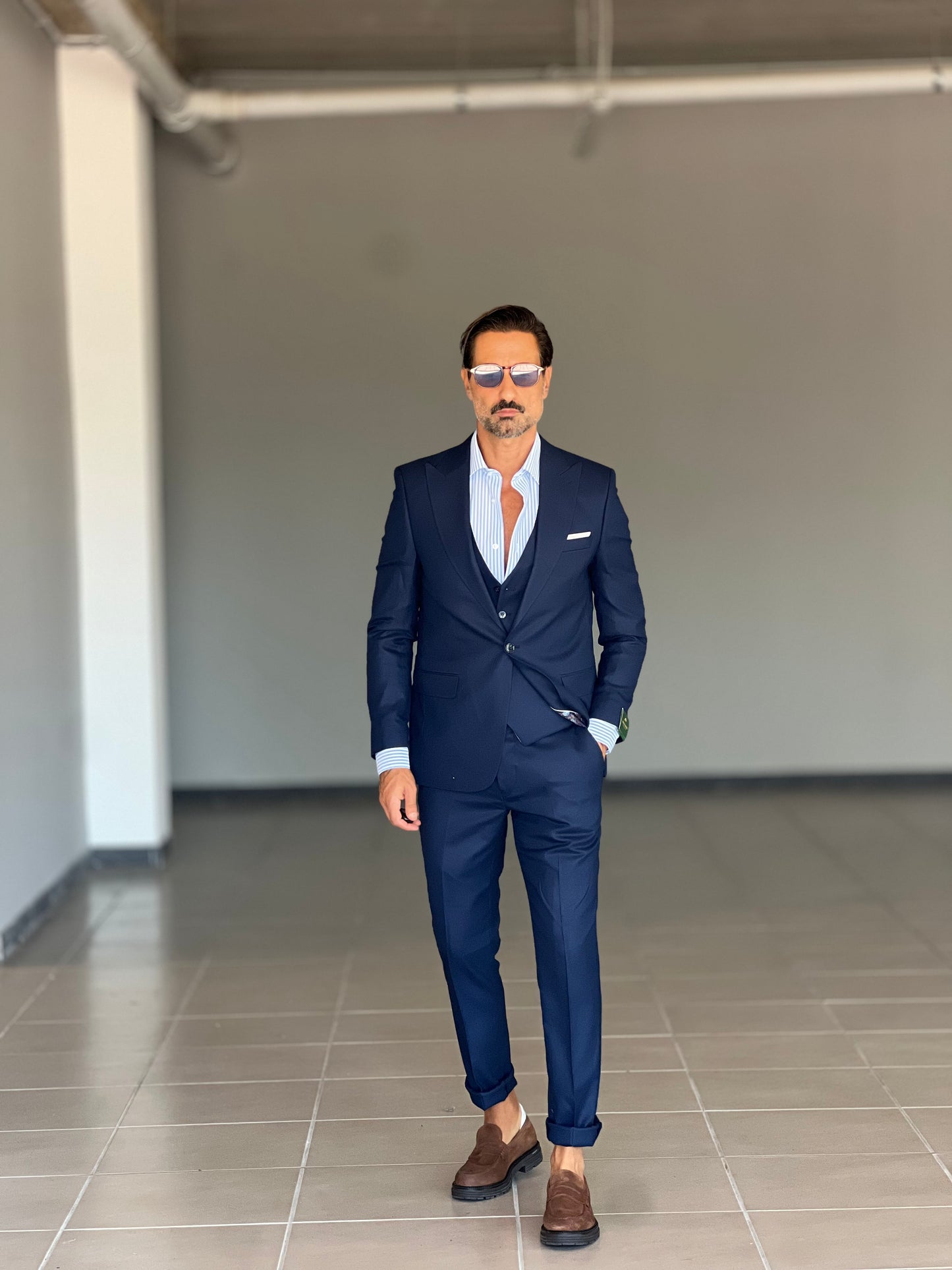 ABITO LANA E MISTI BLU 3 PEZZI GILET REVERSIBILE