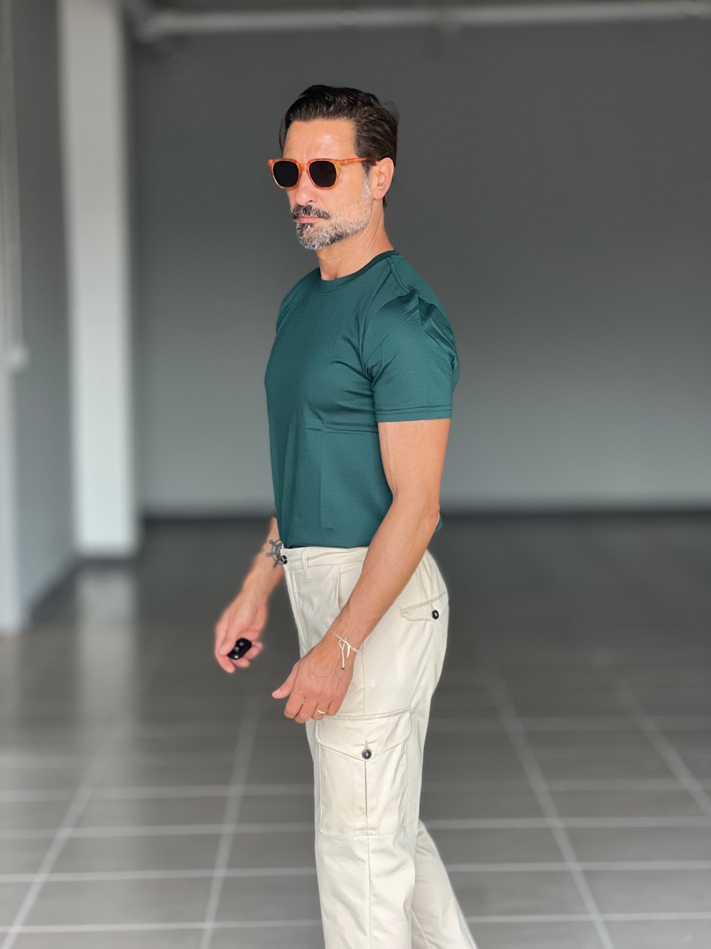 T SHIRT VERDE BOTTIGLIA FILO DI SCOZIA MEZZA MANICA