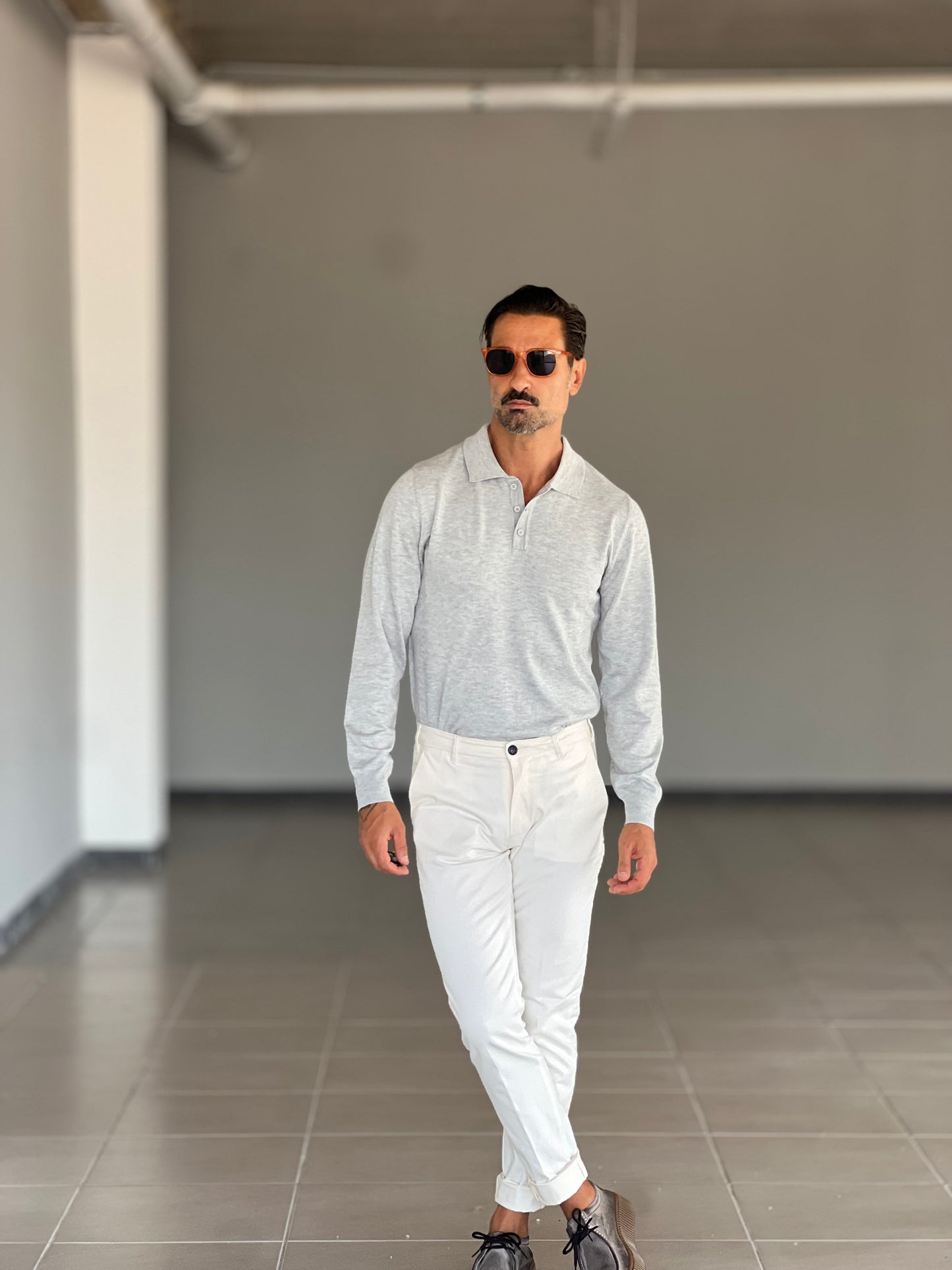 POLO GRIGIO CHIARO RASATA VISCOSA E MISTI