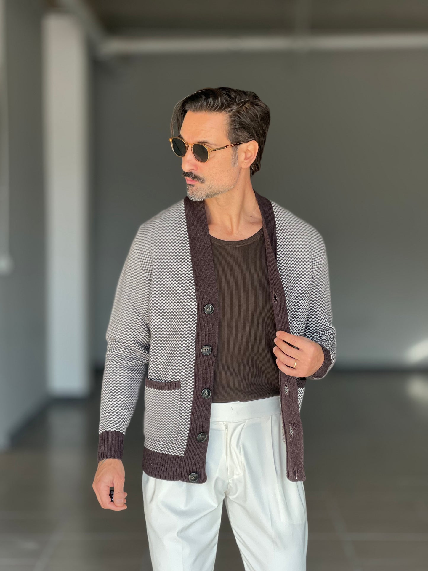 CARDIGAN MORO MISTO LANA EFFETTO BOTTONATO