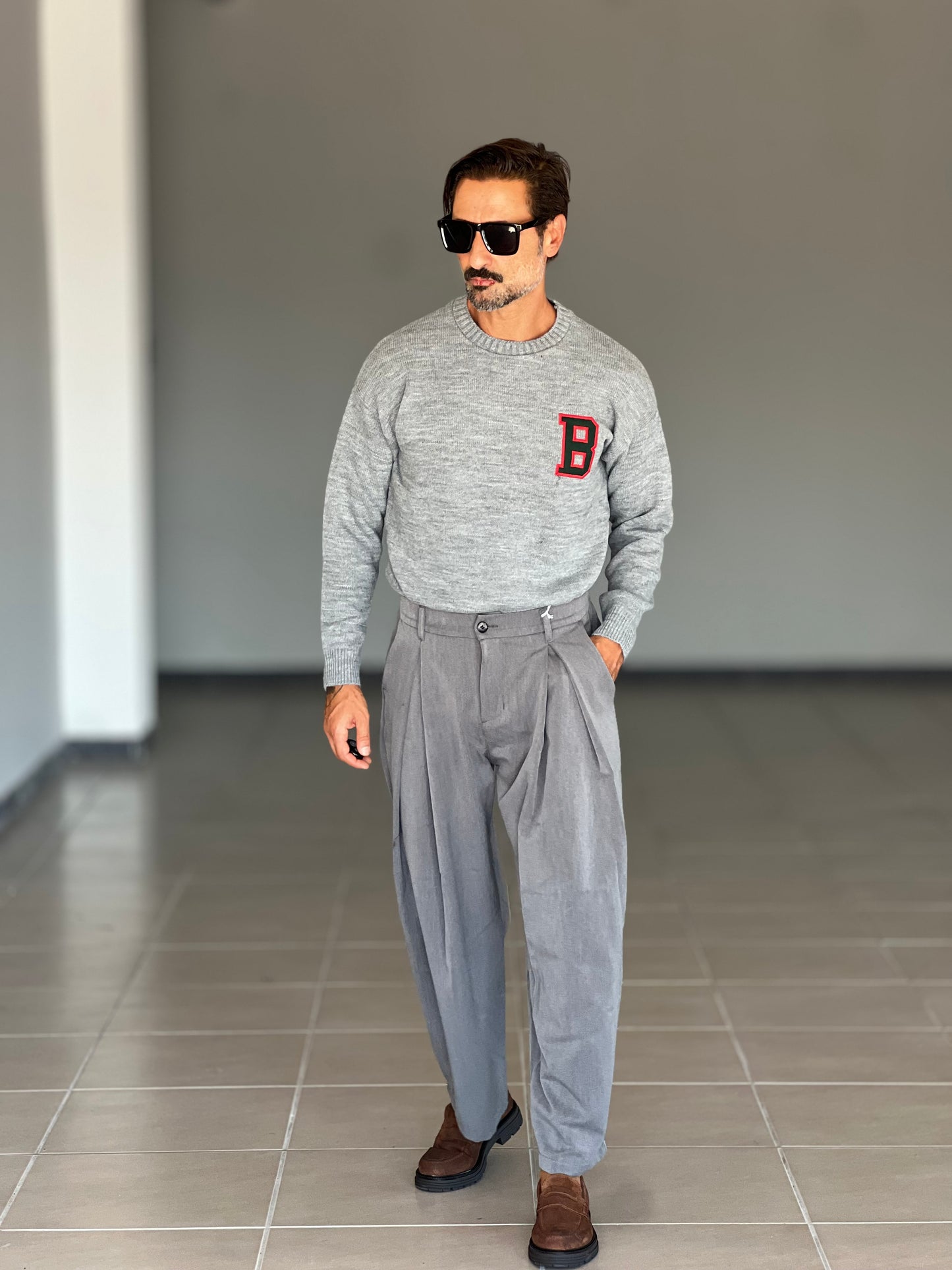 PANTALONE FONDO AMPIO GRIGIO DOPPIA PINCES