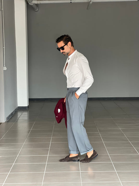 WHITE VISCOSE TROUSERS WITH REGULAR BOTTOM