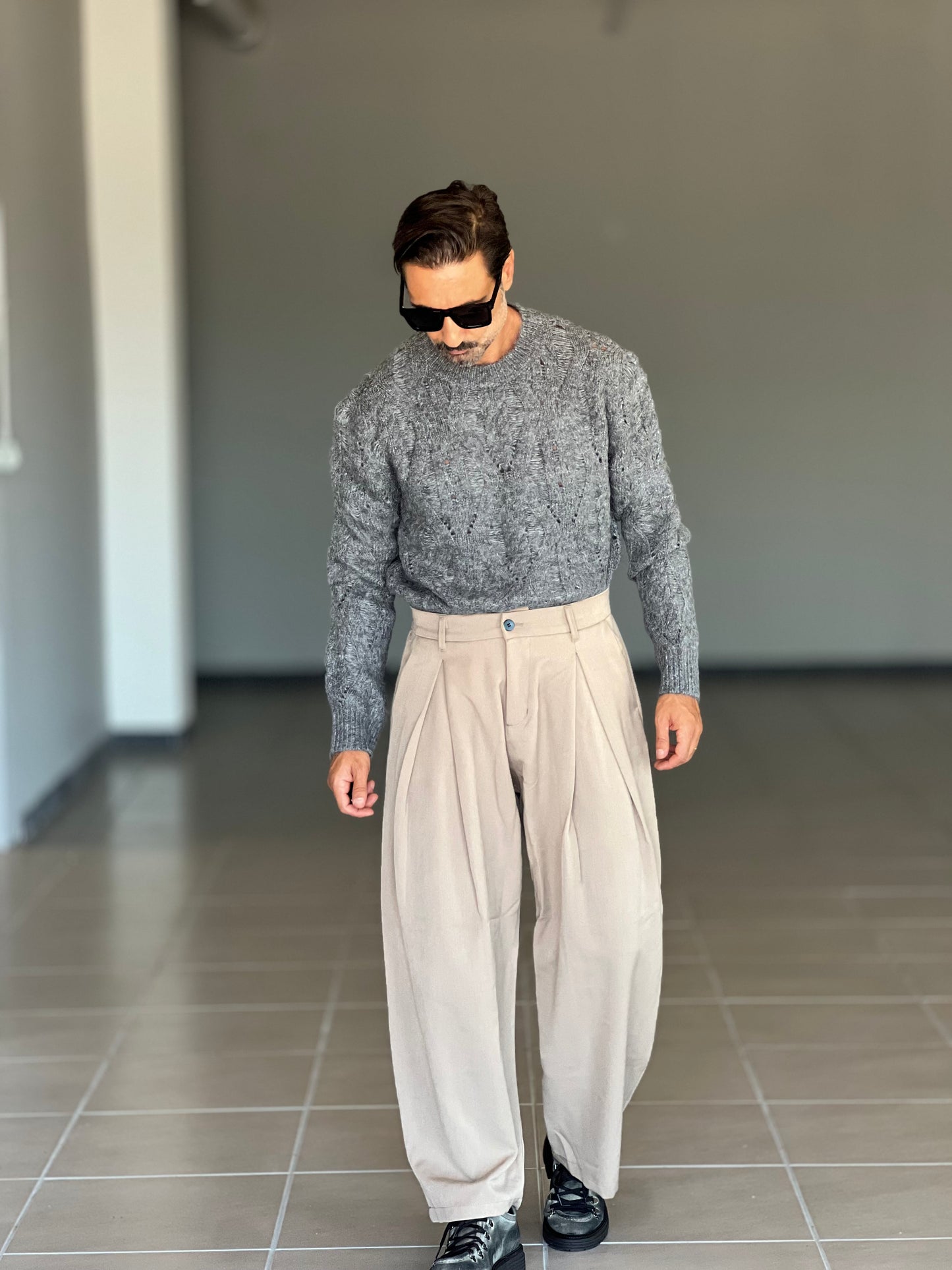 PANTALONE FONDO AMPIO CAMMELLO DOPPIA PINCES