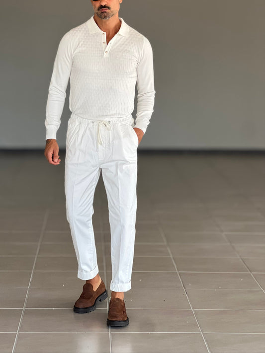 WHITE VISCOSE TROUSERS WITH REGULAR BOTTOM