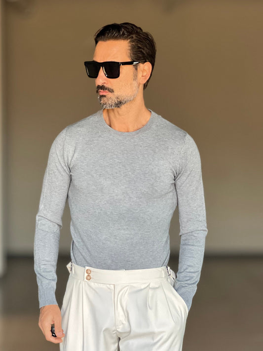 BLUE THREAD COTTON CREW NECK SWEATER