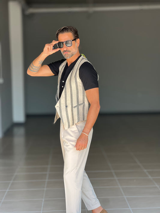 GILET BEIGE GESSATO DOPPIOPETTO 2 BOTTONI