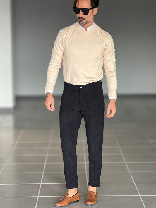 PANTALONE NERO VELLUTO MILLERIGHE GAMBA DRITTA TASCA AMERICA