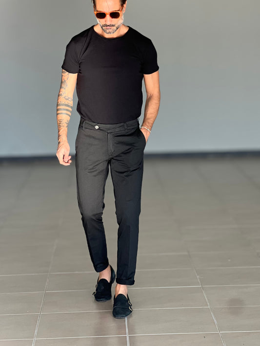 PANTALONE COTONE NERO RASATO TASCA AMERICA