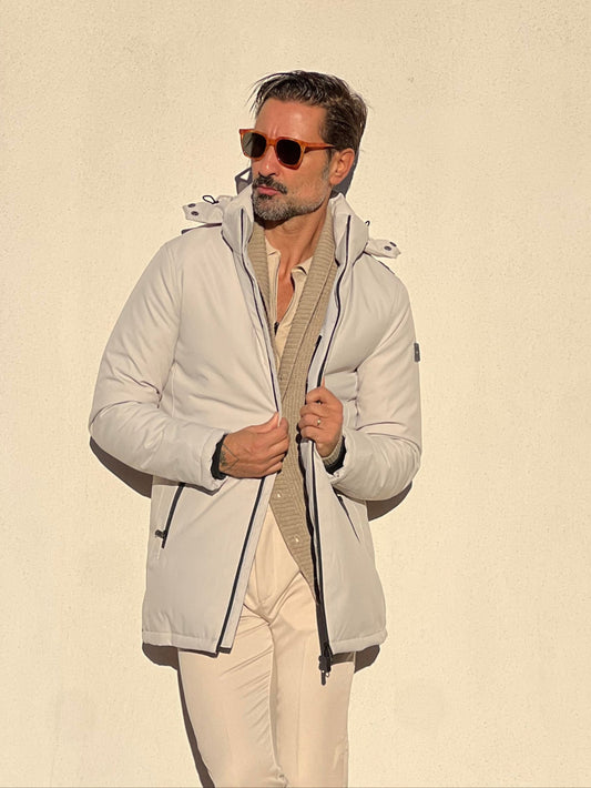 PARKA HAPPER ECRU' TESSUTO TECNICO ZIP TERMOSALDATE