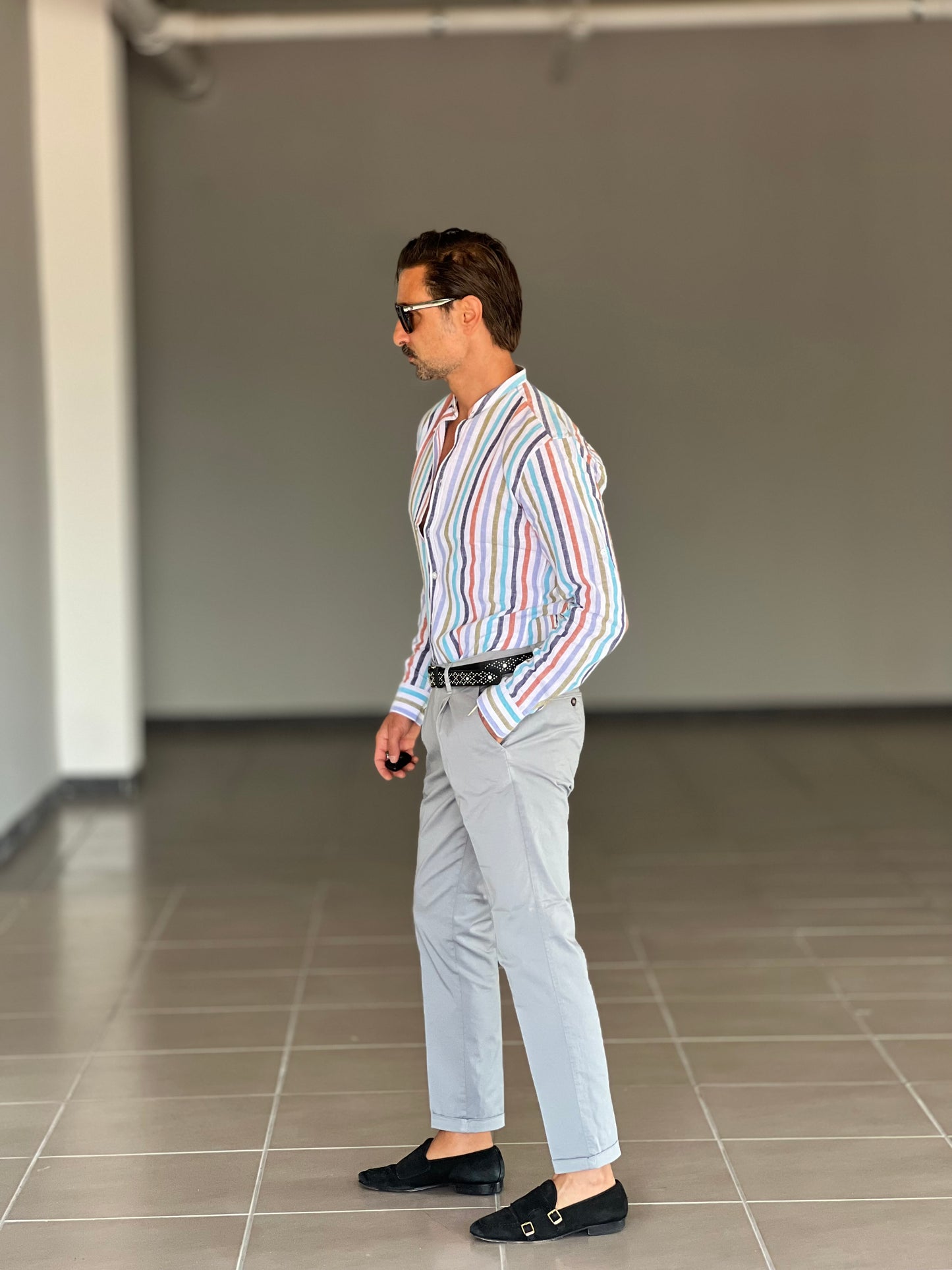 PANTALONE COTONE GRIGIO RASATO TASCA AMERICA
