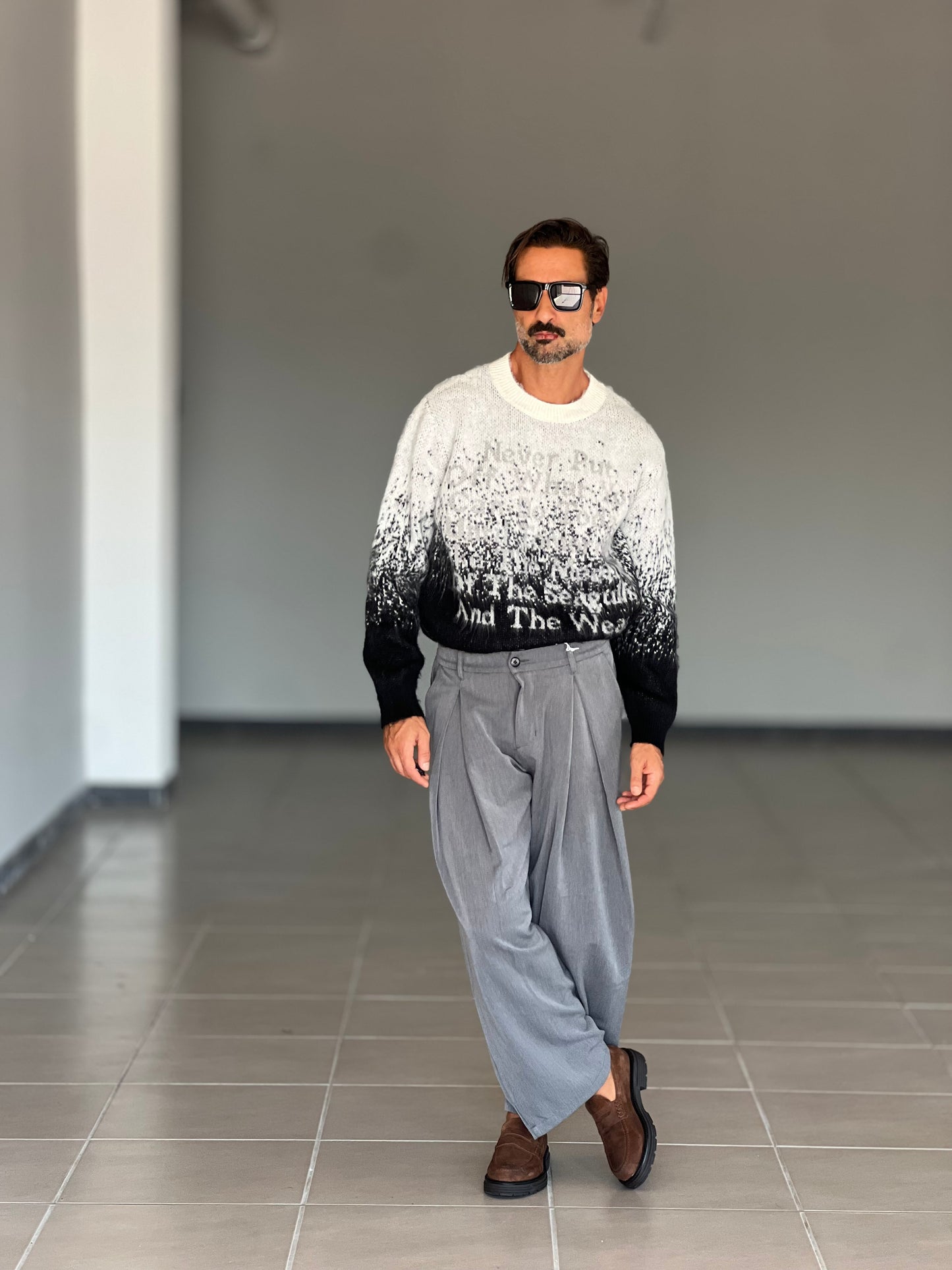 PANTALONE FONDO AMPIO GRIGIO DOPPIA PINCES
