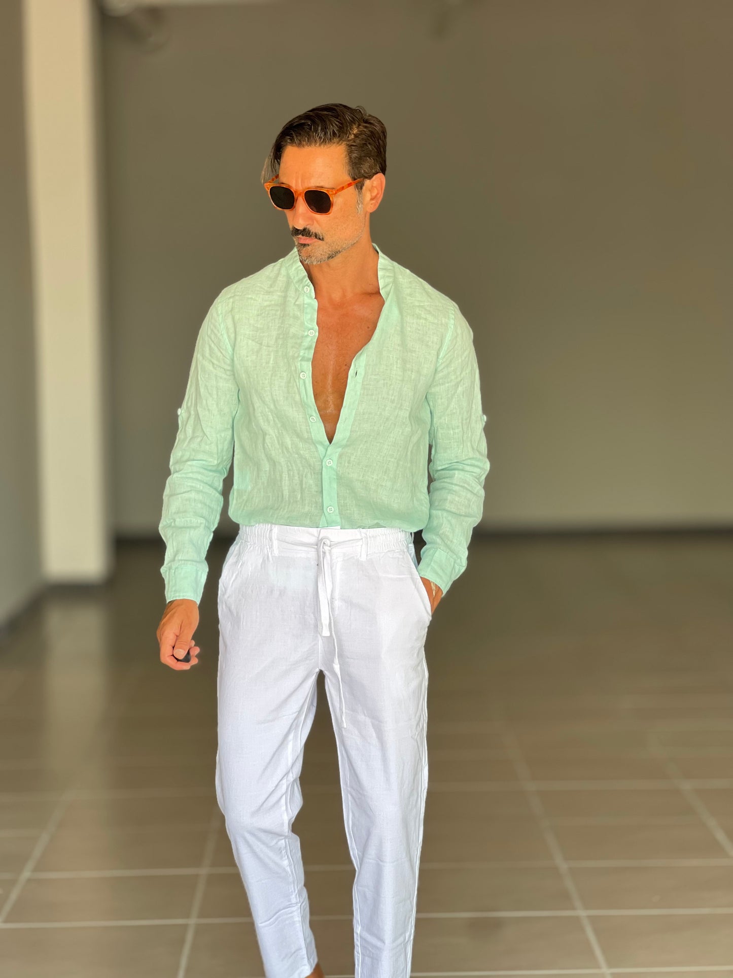 PANTALONE ESTIVO BIANCO EFFETTO LINO GARZATO