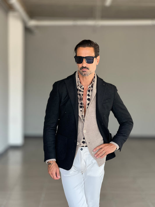 GIACCA LANA E MISTI NERA XAGON MONOPETTO