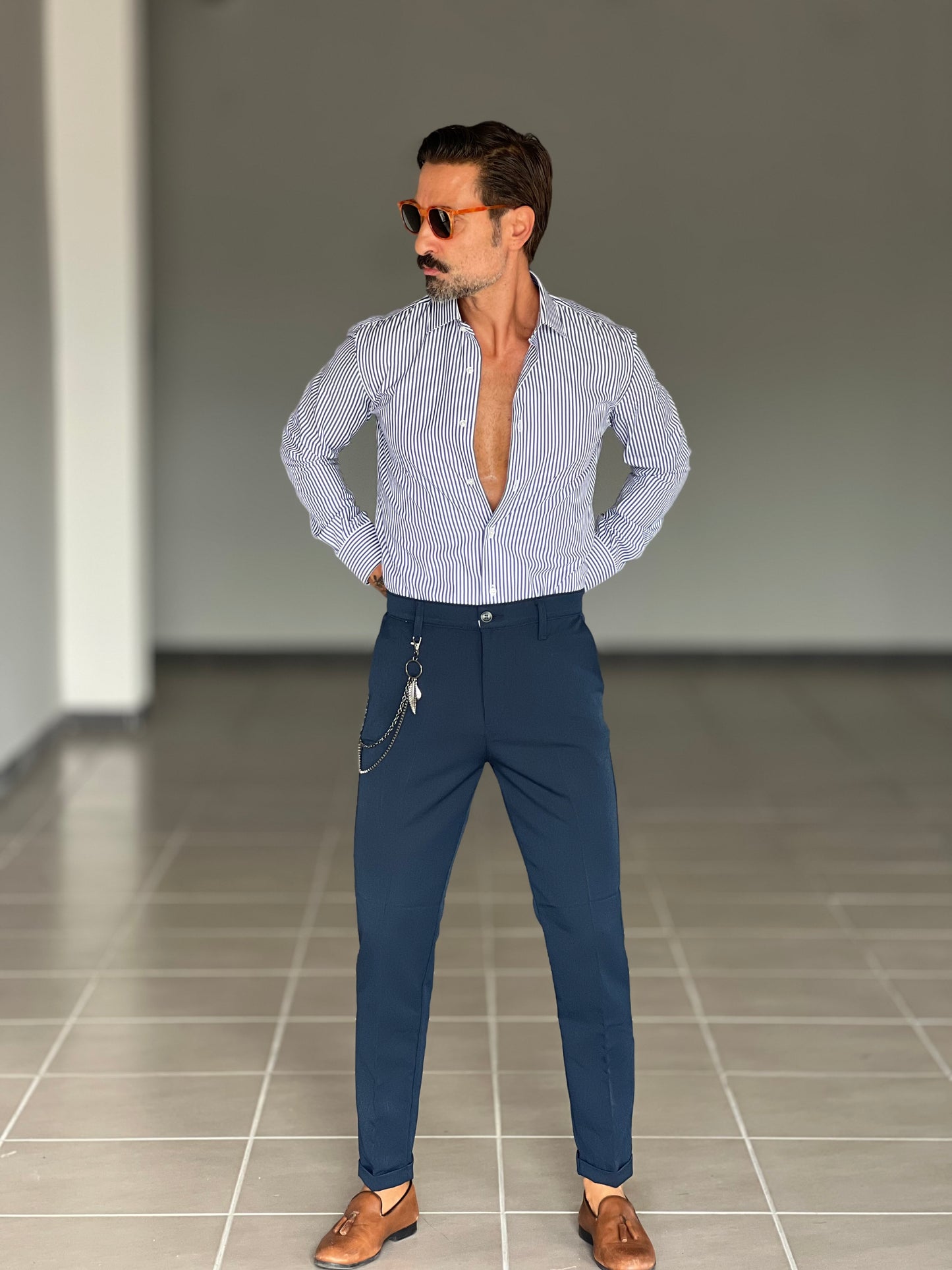 PANTALONE BLU VISCOSA E MISTI GAMBA DRITTA TASCA AMERICA