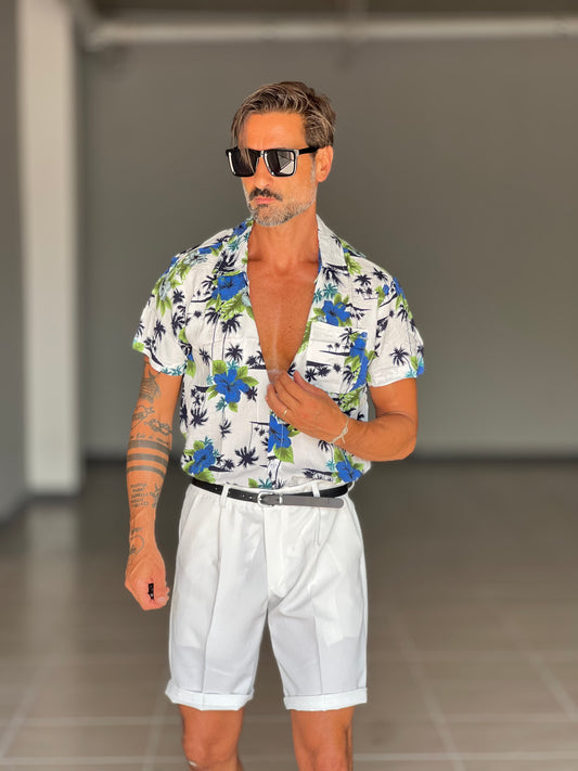 WHITE VISCOSE TROUSERS WITH REGULAR BOTTOM