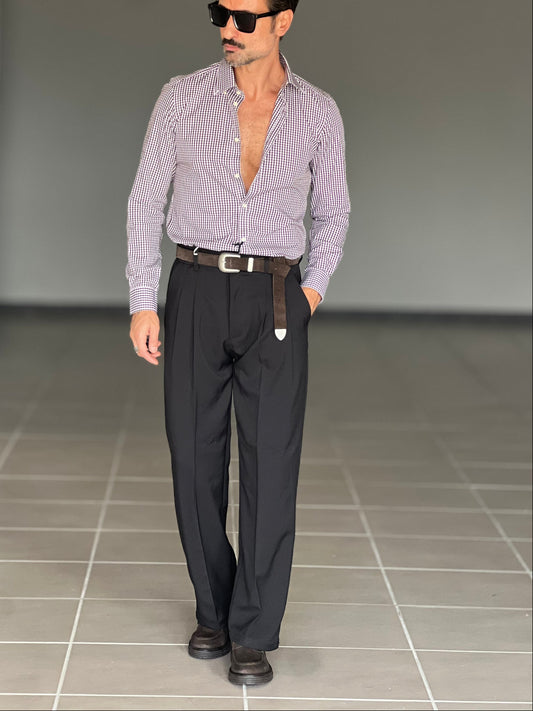 BLACK CHAIN VISCOSE TROUSERS