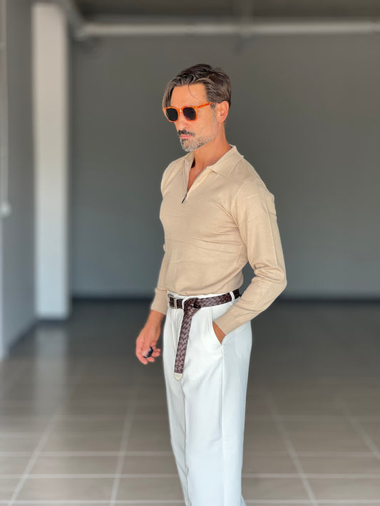 POLO CAMMELLO RASATA ZIP VISCOSA E MISTI