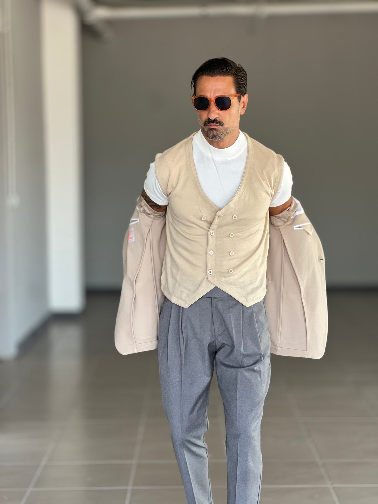 GILET MAGLIA CREMA DOPPIOPETTO