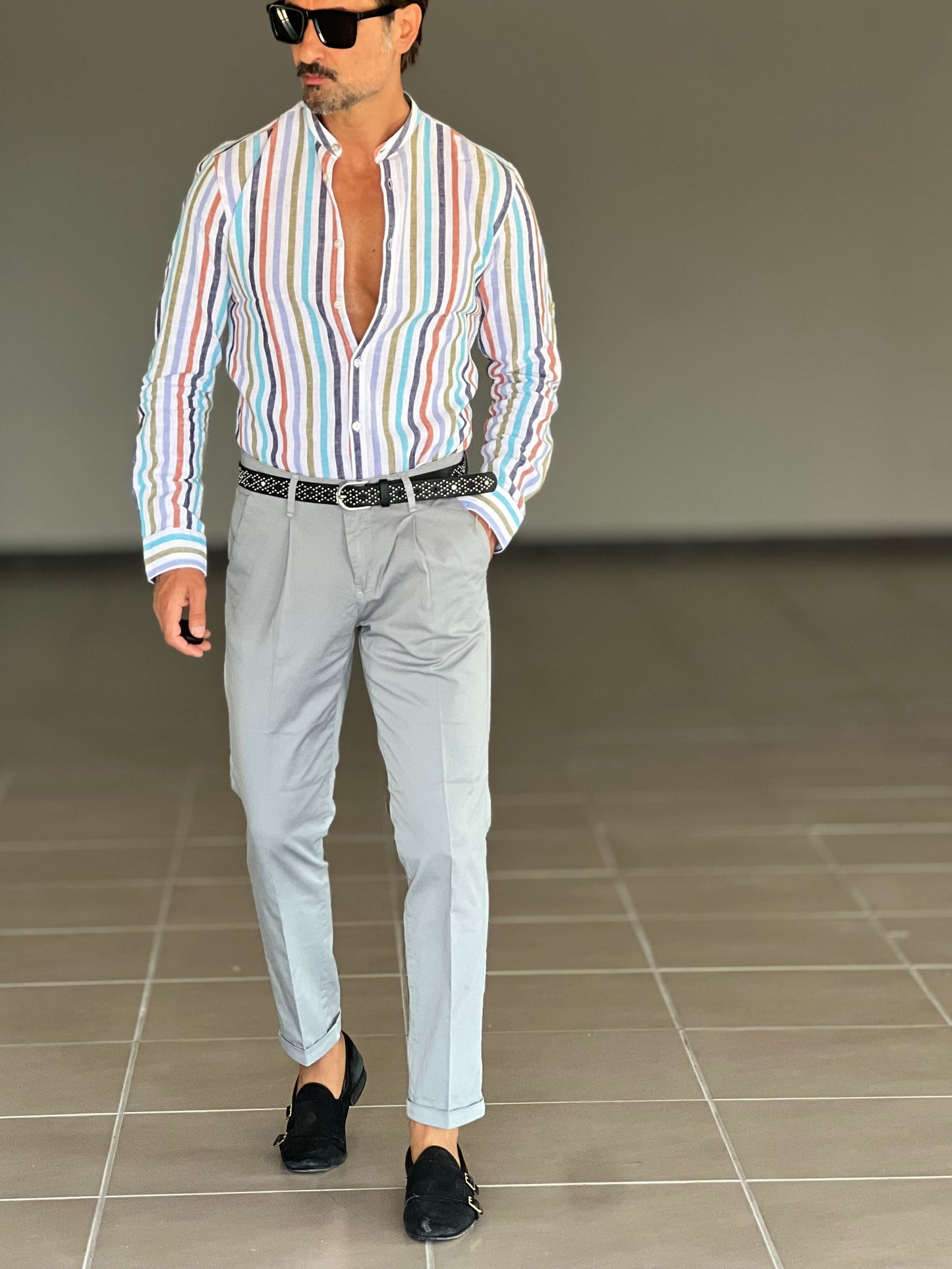 PANTALONE COTONE GRIGIO RASATO TASCA AMERICA