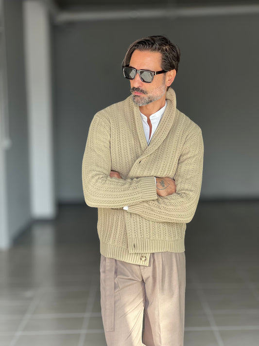 BEIGE COTTON OPEN CARDIGAN